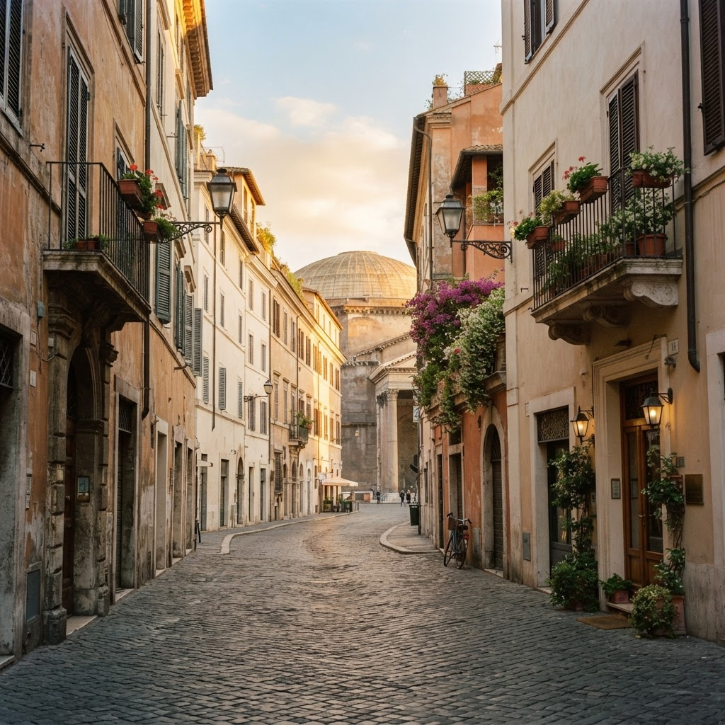 Historic street in the Pantheon area of Rome, near Via del Gesù
